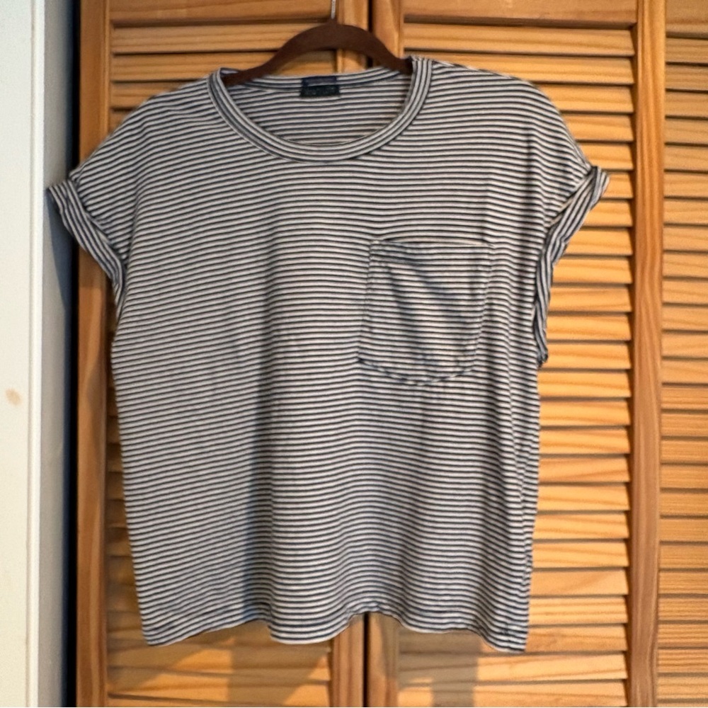MOTHER women’s Keep on Rolling Pocket Tee t-shirt nautical navy stripes small - Picture 2 of 8
